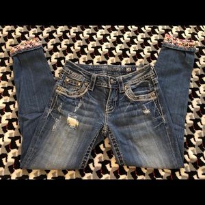 Miss Me Floral Cuffed Skinny Jeans